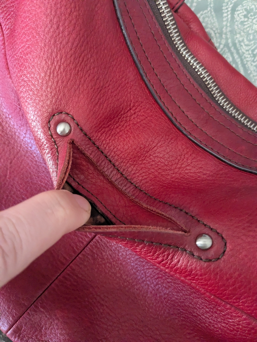 b. makowsky Red Leather Turnlock Shoulder Bag with Silver Hardware - Picture 10 of 11